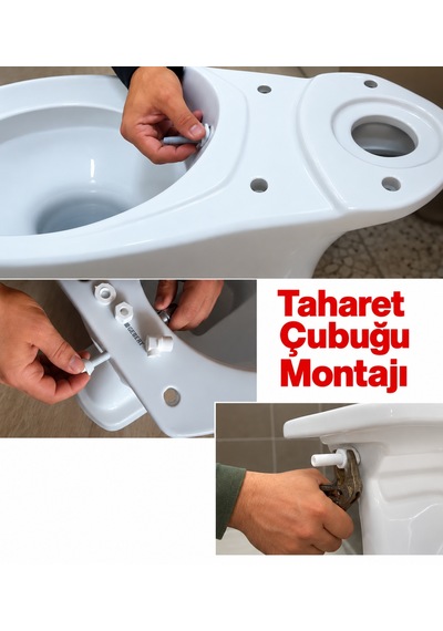 Uzun Klozet Taharet Çubuğu 29 Cm Plastik Borulu Ayarlanabilir Kısaltılabilir U Tipi Montaj Siyah
