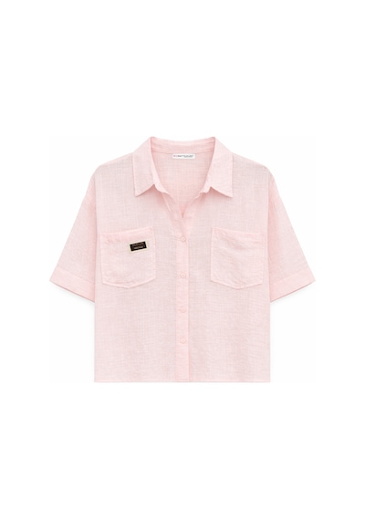 Mixray 4625 Kadın Kısa Kol Çift Cepli Oversize Gömlek Pembe