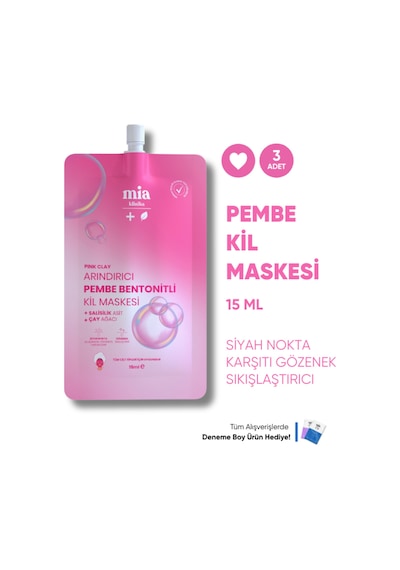 Mia Klinika Siyah Nokta Karşıtı ve Gözenek Sıkılaştırıcı Bentonitli Pembe Kil Maskesi 15 ML