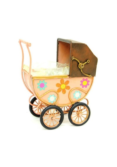 Dekoratif Metal Bebek Arabası C0259 1 Ad