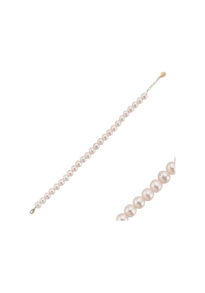 8,5 Mm Sıralı Doğal İnci Bileklik 18 Cm / Beyaz Gümüş
