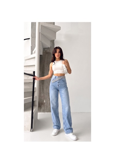Kene Jeans Kemer Taş Detaylı Taş İşlemli Straight Jean Taş