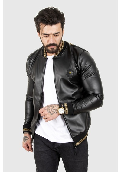 Rizzup Erkek Siyah Dar Kesim Sırtı Aslan Baskılı Taş İşlemeli Suni Deri Ceket / Mont 2200354 Rizzup Erkek Siyah Dar Kesim Sırtı Aslan Baskılı Taş İşlemeli Suni Deri Ceket / Mont 2200354