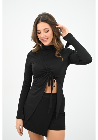 Koza Butik Kadın Önü Büzgü Detaylı Crop Bluz 1867-25 Çok Renkli