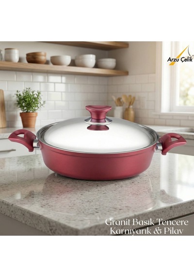 28 Cm Granit Karnıyarık & Pilav Tenceresi Çelik Kapak - Mürdüm Mürdüm