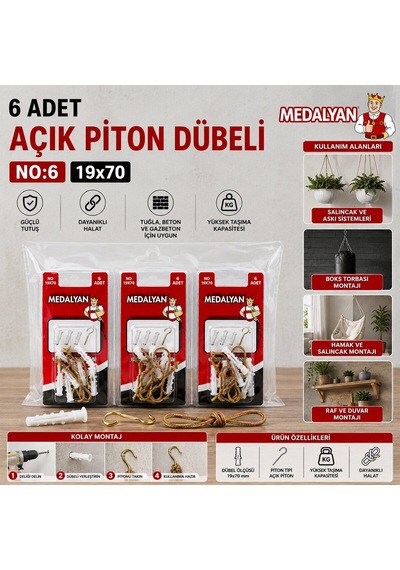 Medalyan Dl-26 Açık Piton Dübelli - 19x70 Mm 6 Adet- 12'li Paket Diğer