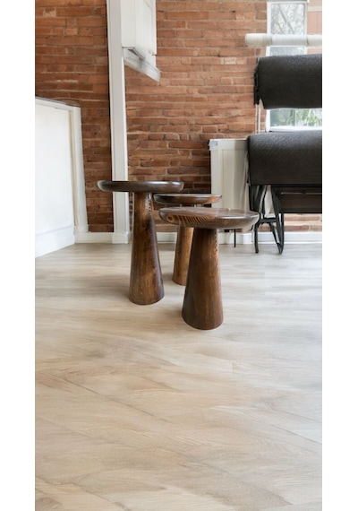 Wood Ahşap 3 Lü Set Fitilli Mantar Yan Sehpa Konik / Ceviz Renk