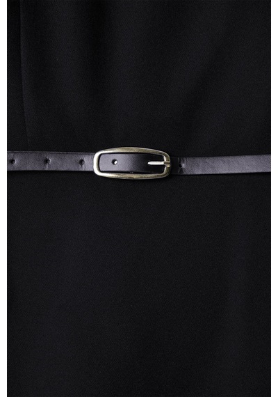 Sateen Kemerli Mini Elbise - Siyah-137569