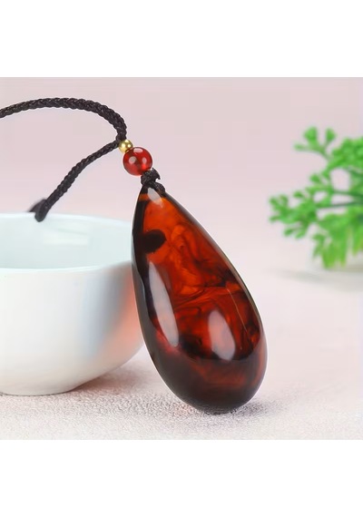 Lgnis Gözyaşı Ateş Kehribarı Damla Şeklinde Unisex Kolye Hediyelik Doğal Taş Kolye 0143 - Kırmızı