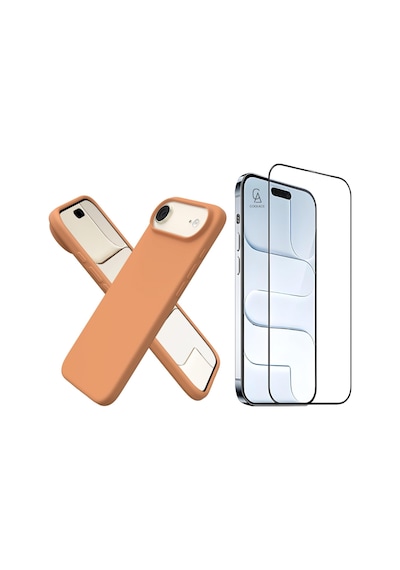 Apple Uyumlu iPhone 17 Air Içi Kadife Lansman Kılıf Ve 5d Tam Kaplayan Cam Ekran Koruyucu Turuncu