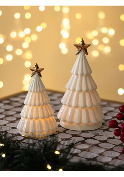 The Mia Dekoratif Led Işıklı Yılbaşı Ağacı Beyaz 8x8x14 Cm Sus0121