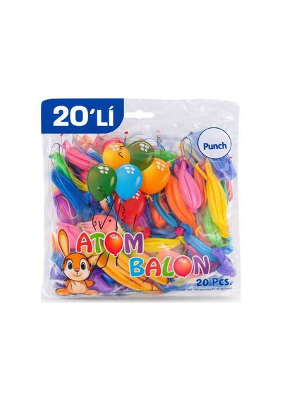 Renkli Atom Balon Punch Balon Lastik İpli Parti Balonu 20 Adet Resimdeki
