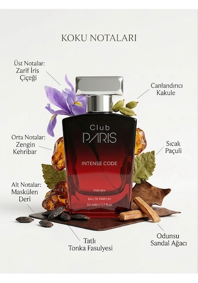 Club Paris Intense Code - Erkek Parfüm 50 Ml Çiçek - Odunsu