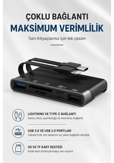 Lightning Type-c Usb 3.0 Sd Tf Kart Okuyucu Adaptör Şarj Le-81