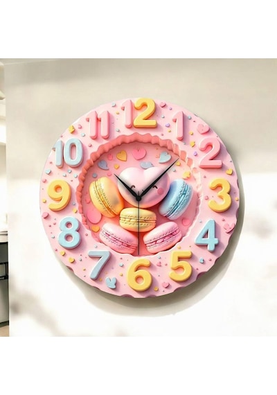 AA Shop 2d Kabartma Görünümlü Makaron Renkli Baskı Desenli Sayılı Hediyelik Ahşap Sessiz Duvar Saati 50cm ÇOk Renkli