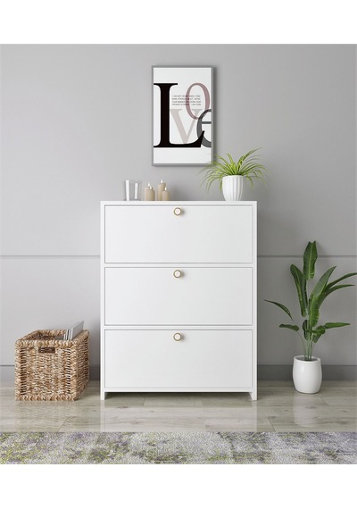 Floradesign Ayakabı Dolabı Ayakkabilik - Çok Amaçli Dolap 3 Kapaklı Ayakkabı Dolabı Beyaz