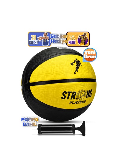 Telvesse Strong Basketbol Topu Pompalı Full Kauçuk Dayanıklı Deep Channel Kabartma No:7 B12 Sarı