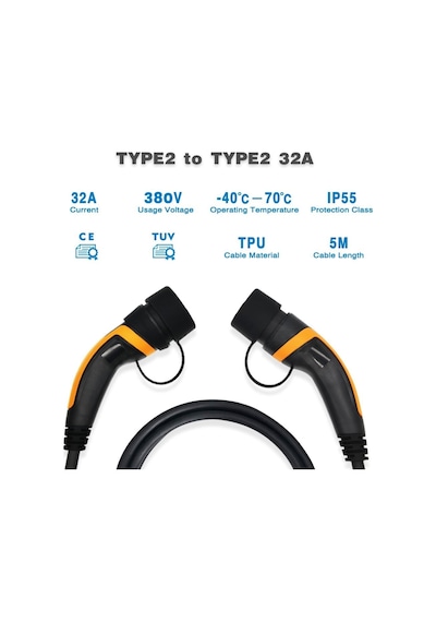 Teison Elektrikli Araç Şarj Kablosu Type 2 - 3 Phase 32  Amper