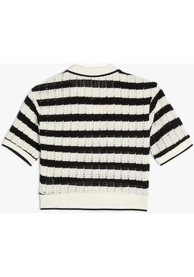 Koton Kroşe Polo Yaka Tişört Crop Kısa Kollu Düğme Detaylı Ekru Çizgili 4sal10805ık Ekru Koton Kroşe Polo Yaka Tişört Crop Kısa Kollu Düğme Detaylı Ekru Çizgili 4sal10805ık Ekru