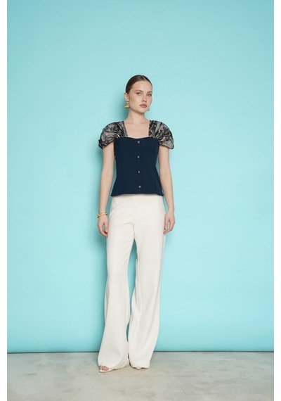 Verymoda Omuz Dantel Detaylı Kayık Yaka Bluz D2994 Lacivert