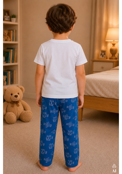 Koza İç Giyim Erkek Çocuk Kısa Kollu Pamuklu Hayvan Desenli Pijama Takımı Kc30102.01 Mavi