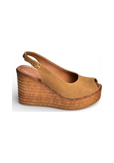 Fox Shoes Y996553502 Taba Süet Dolgu Topuklu Kadın Ayakkabı Taba