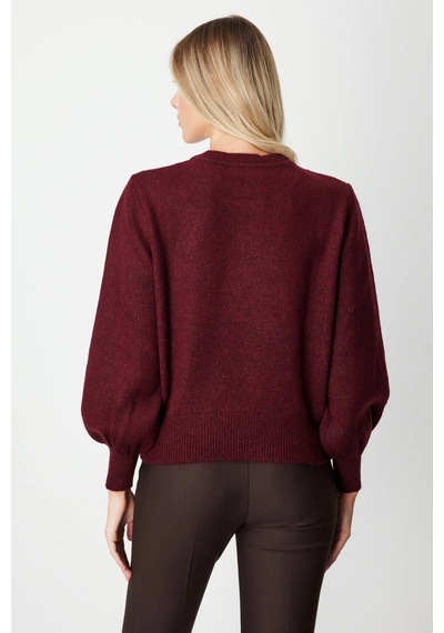 On Fashion Kadın İncili Baklava Desenli Bordo Kazak 63316 Bordo