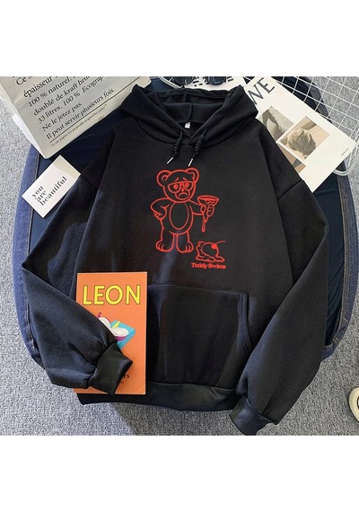 Startmore Siyah Adriftu Teddy-swims Karikatür Ayı Hoodies Ne Zaman Kalp Bana Mektuptişör Siyah