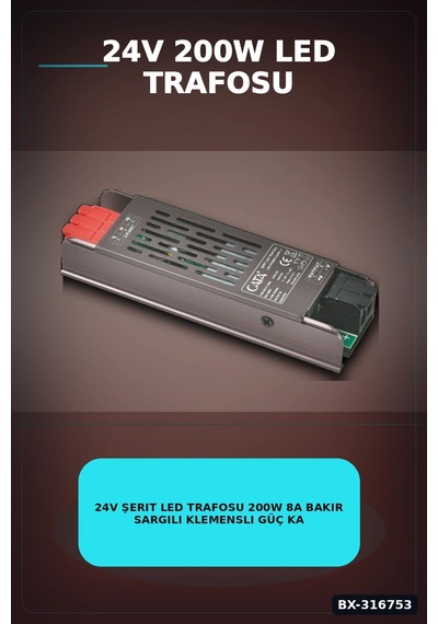 24v Şerit Led Trafosu 200w 8a Bakır Sargılı Klemensli Güç Kaynağı - 1 Adet Bx-316753
