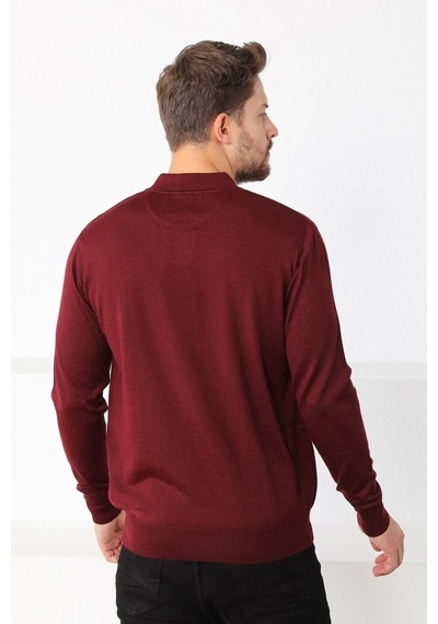 Ferraro Bordo Polo Yaka Superfine Erkek Triko Kazak Bordo