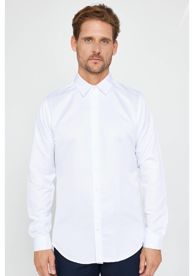 Tudors Slim Fit Uzun Kollu Non-ıron Ütü Gerektirmez Beyaz Erkek Gömlek-30456-beyaz Beyaz