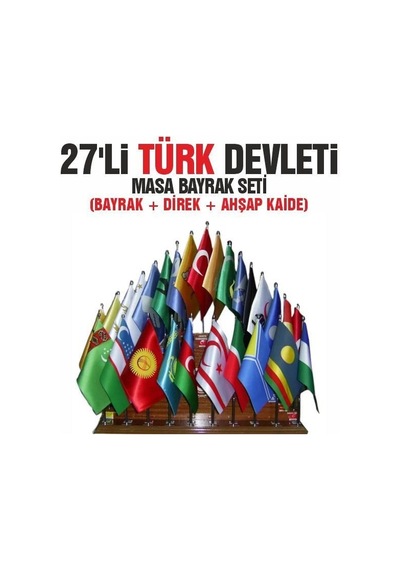 27'li Türk Devletleri Masa Bayrağı Seti 15x22,5 Tek Ebat