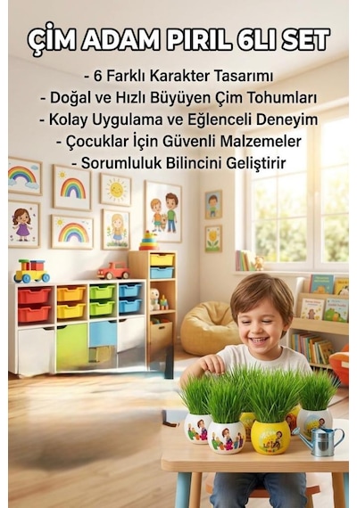Pırıl Ve Arkadaşları Karakterli 6'lı Çim Adam Sula Uzat Kes Eğitici Oyuncak Seti