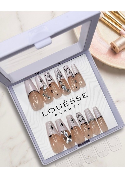Louésse Midnight Muse Takma Tırnak 12 Li Siyah Detaylı Taşlı Gece Stil Nail Set