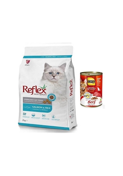 Reflex Kısırlaştırılmış Somon ve Pirinçli Yetişkin Kedi Maması 2 KG + Konserve