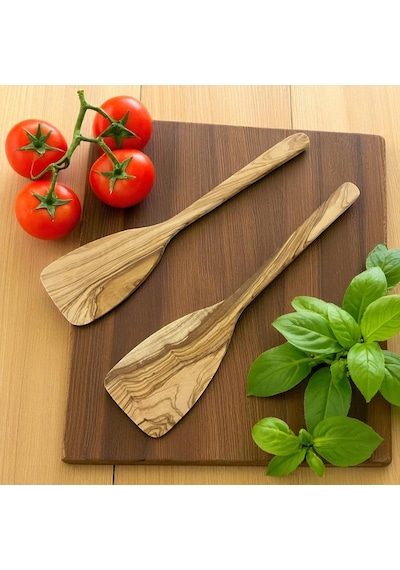 Zeytin Ağacı Spatula 2'li Set İnce Ve Hafif Omlet, Krep, Krep Ve Hafif Tavada Kızartmak İçi Doğal