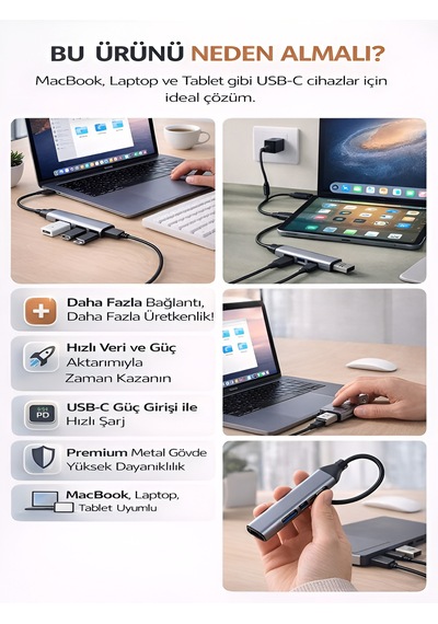 Usb-c Hub 4in1 Dönüştürücü 2x Usb 2x Type-c Alüminyum Çevirici Tak Çalıştır Çoklayıcı 1pcs