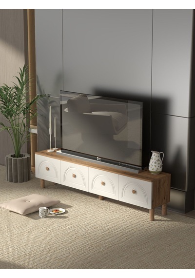 Bohem Tarz 180 Cm 4 Kapaklı Mdf Kapak Tv Ünitesi Ceviz
