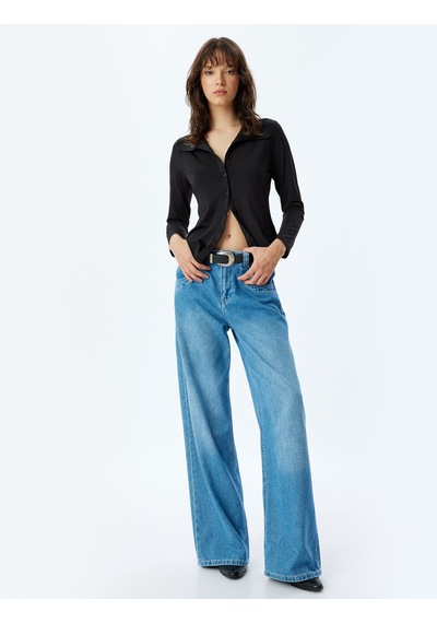 Koton Slim Fit Basic Gömlek Uzun Kollu Siyah 5wak60005ek Siyah