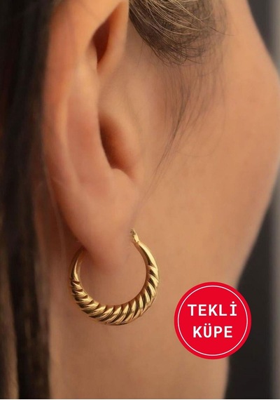 14 Ayar Altın Orta Boy Midye Halkalı Tekli Küpe Sarı Altın