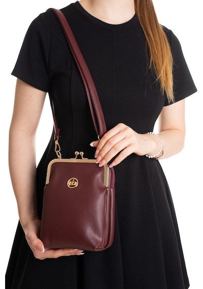 Newish Polo Kadın Siyah Çapraz Klipsli Şık Moda Omuz Çantası - New383 Bordo
