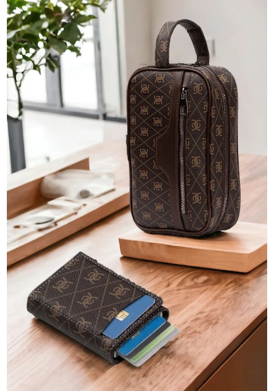 Newish Polo Erkek Deri Mekanizmalı Cüzdan Ve Portföy Clutch Traş Kozmetik Bakım Ve Günlük El Çantası 14x24cm New171 Koyu Kiremit