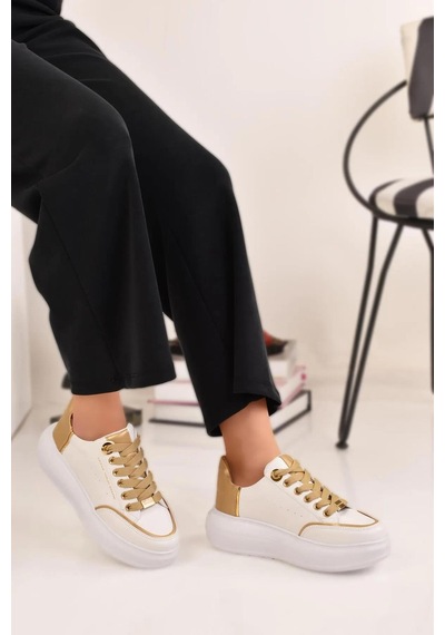 Kadın Kalın Tabanlı Hafif Spor Ayakkabı Sneaker Beyaz
