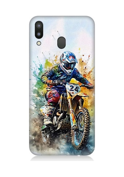 Samsung Galaxy M20 Uyumlu Motorsikletçi Desenli Silikon Kılıf