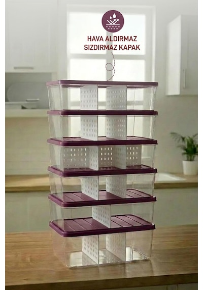 Selka Home 6 Adet 2 Lt. Nora Bölmeli Organizer Buzdolabı Buzluk  Düzenleyici Saklama Kabı