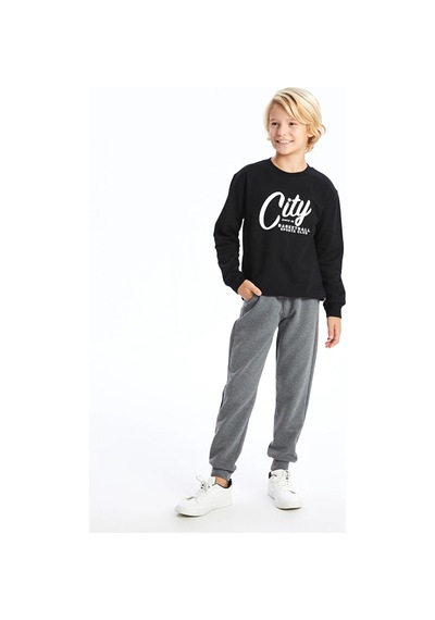 LC Waikiki Bisiklet Yaka Erkek Çocuk Sweatshirt Siyah