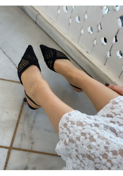 Ervanın Butiği Siyah Örgü Leay Lastikli Kadın Stiletto-6147