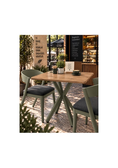 Mutfak Cafe Balkon Bahçe Restoran Yemek Masası 70x70 Yeşil Çam Kare Çam Çam