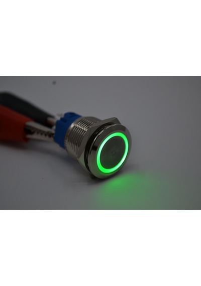 19mm Yaylı Metal Buton Yeşil Işıklı 1no/1nc Anahtar 12v 24v