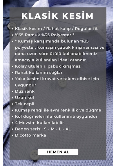 Dicotto Mavi Rahat Kesim Cepli Uzun Kol Regular Fit Erkek Gömlek - 150-5 001
